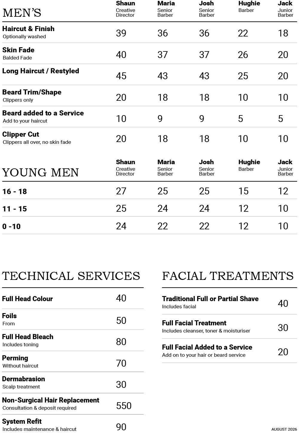 FG MAN Price List - August 2026
